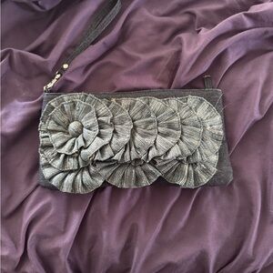 Denim Clutch With Large Floral Appliqués
